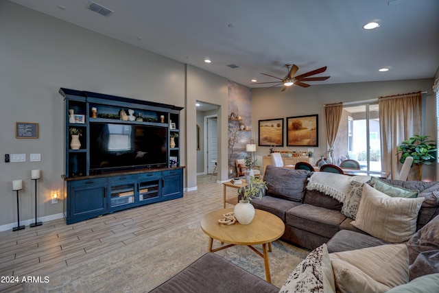 living room with ceiling fan