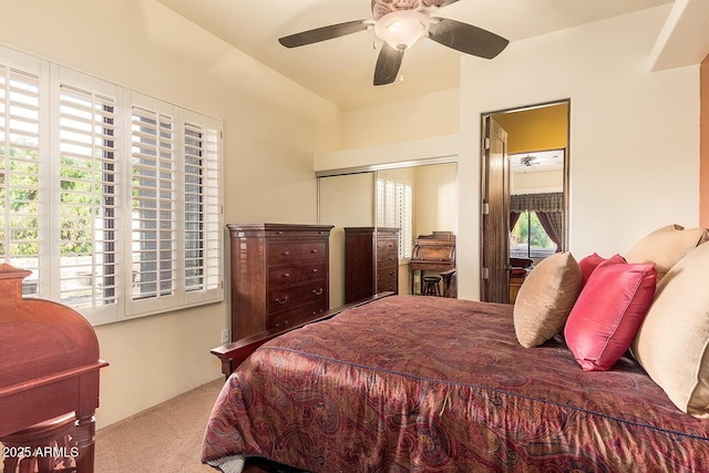 bedroom featuring carpet floors and ceiling fan