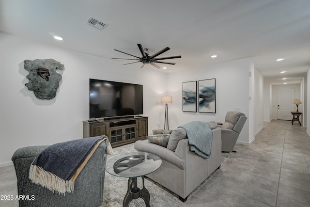 living room featuring ceiling fan