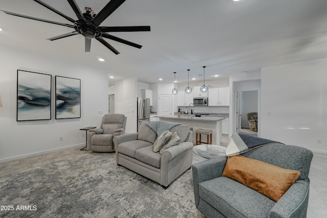 living room with ceiling fan