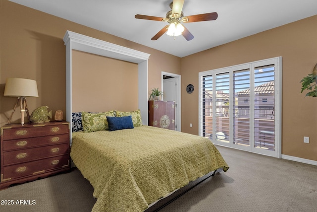 bedroom featuring carpet floors and ceiling fan