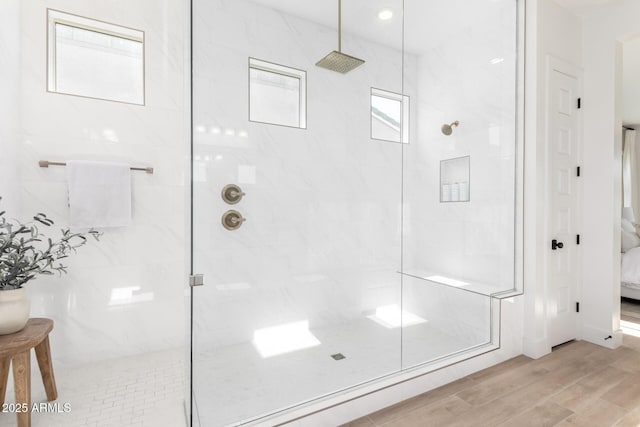 1248 E Jude Ln, Gilbert, AZ 85298 - full bath featuring a marble finish shower, wood finished floors, and ensuite bathroom