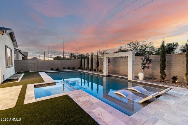 1248 E Jude Ln, Gilbert, AZ 85298 - view of pool featuring a fenced backyard, a patio, and a pool with connected hot tub