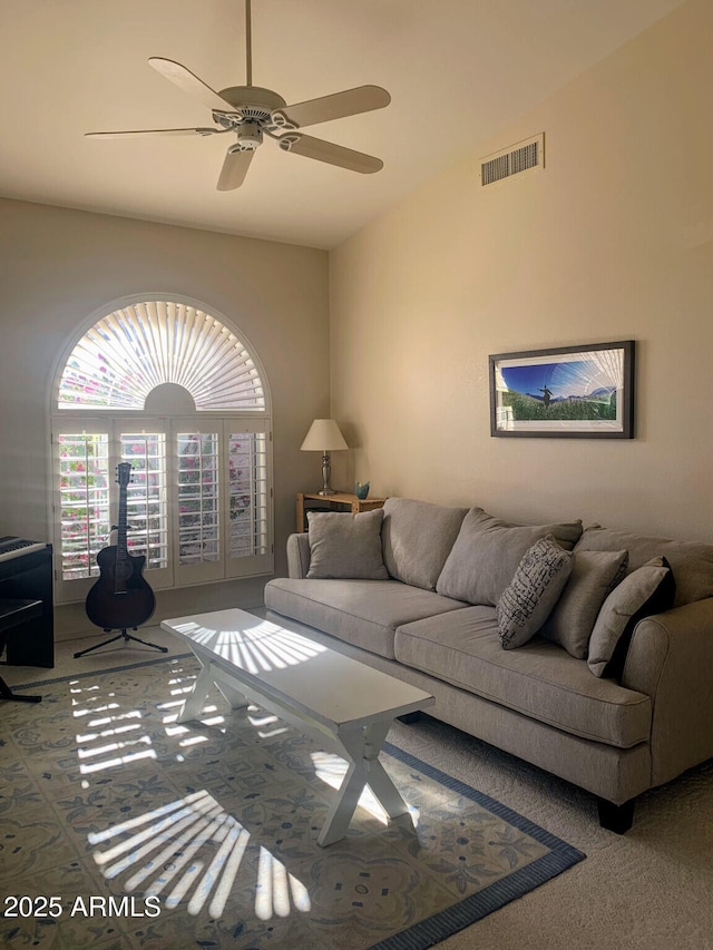 living room with ceiling fan