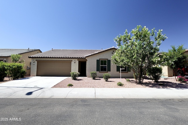 19841 W Cherry Lynn Rd W, Buckeye, AZ 85396 - ranch-style home with an attached garage, stucco siding, driveway, and a tile roof
