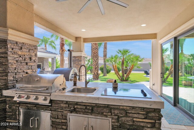 3749 E Juniper Cir, Mesa, AZ 85205 - view of patio with grilling area, a sink, area for grilling, and ceiling fan
