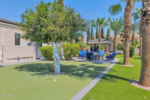 3749 E Juniper Cir, Mesa, AZ 85205 - view of home's community with a lawn, a gazebo, and a patio area