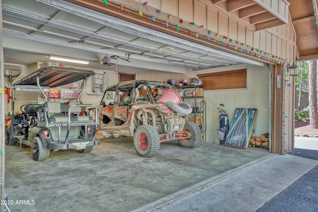 garage with a garage door opener