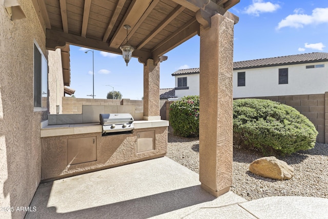 view of patio / terrace with grilling area, an outdoor kitchen, and a fenced backyard