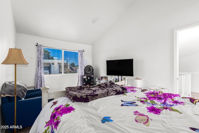 bedroom featuring lofted ceiling