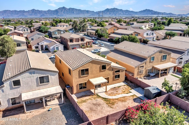 drone / aerial view featuring a mountain view