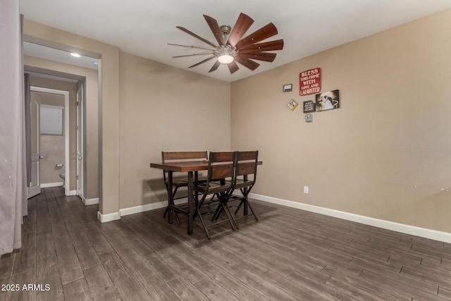 887 W Santa Gertrudis Trl, San Tan Valley, AZ 85143 - dining space featuring wood finished floors, baseboards, and a ceiling fan