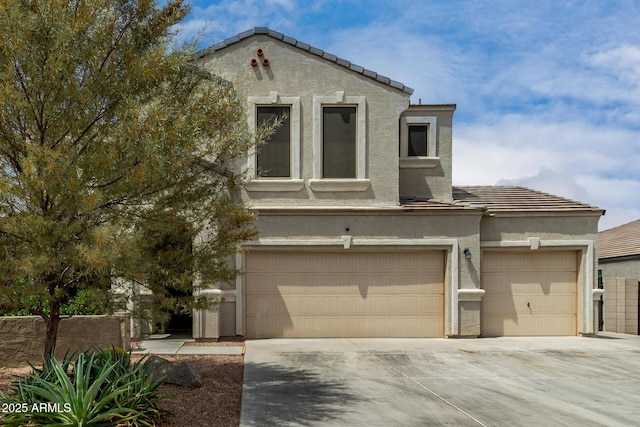 887 W Santa Gertrudis Trl, San Tan Valley, AZ 85143 - view of front of home with stucco siding, a tile roof, concrete driveway, and a garage