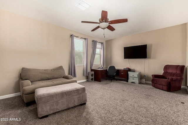 887 W Santa Gertrudis Trl, San Tan Valley, AZ 85143 - sitting room featuring a ceiling fan, carpet floors, baseboards, and an office area