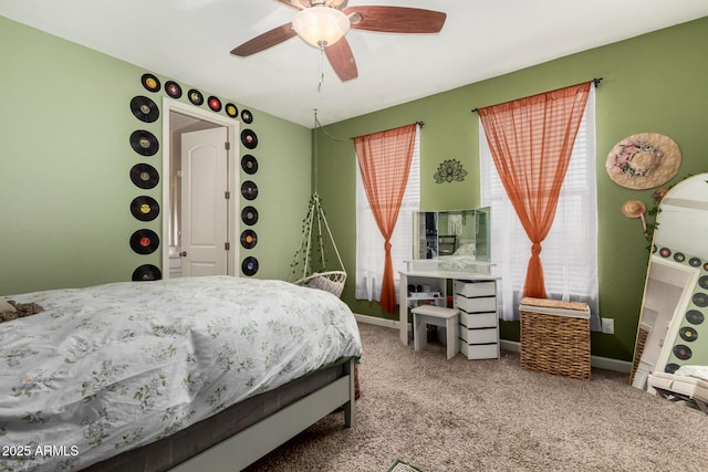 887 W Santa Gertrudis Trl, San Tan Valley, AZ 85143 - bedroom with carpet floors, a ceiling fan, and baseboards