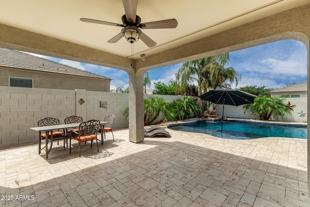 887 W Santa Gertrudis Trl, San Tan Valley, AZ 85143 - view of swimming pool featuring a patio area, a fenced backyard, and outdoor dining area