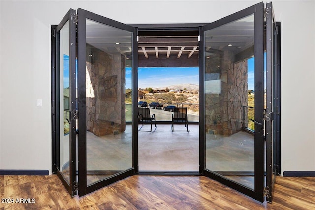 doorway to outside with dark wood-type flooring