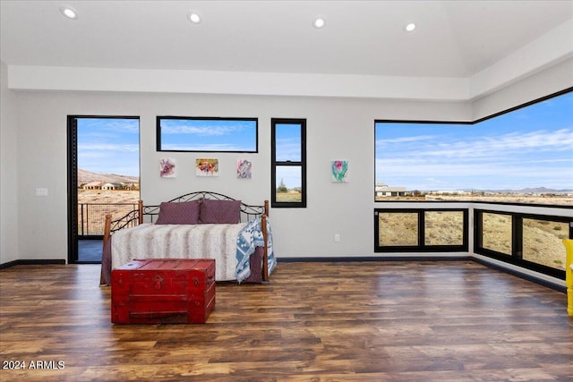 bedroom with dark hardwood / wood-style floors