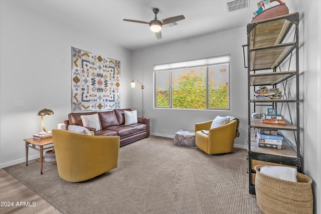 21487 E Arroyo Verde Dr, Queen Creek, AZ 85142 - living area featuring ceiling fan, baseboards, and visible vents