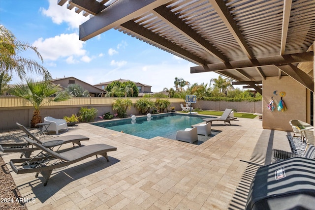 view of pool featuring a pergola and a patio area