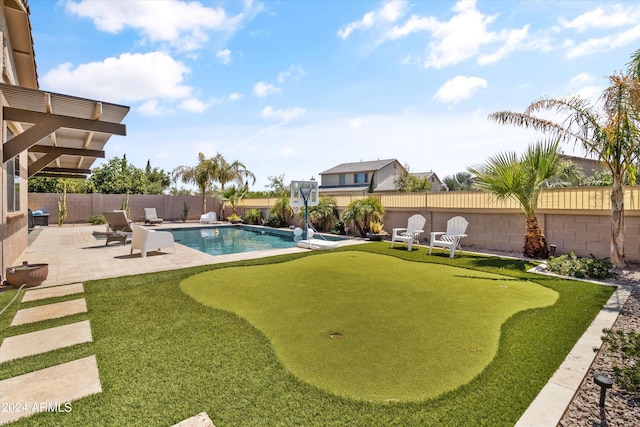 21487 E Arroyo Verde Dr, Queen Creek, AZ 85142 - view of pool featuring a fenced in pool, a patio, and a fenced backyard