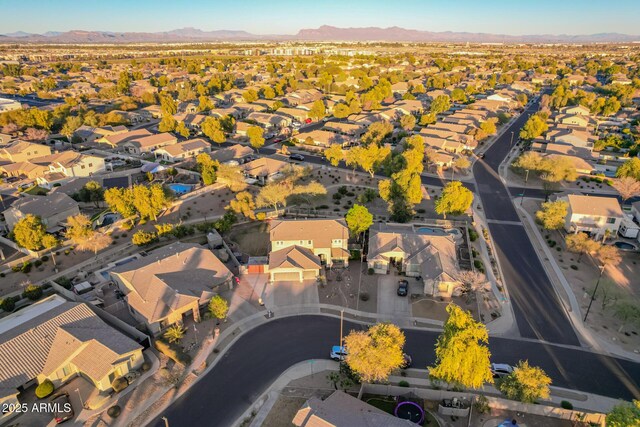 drone / aerial view featuring a mountain view