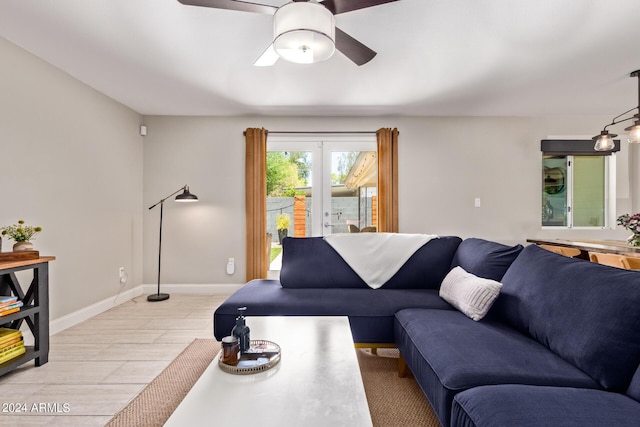 2520 E Flower St, Phoenix, AZ 85016 - living room featuring french doors and ceiling fan
