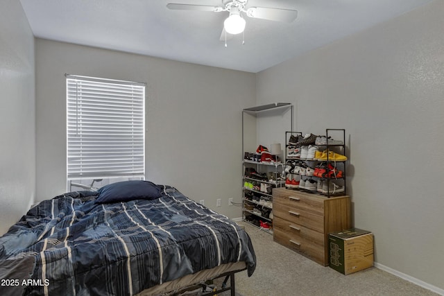 bedroom featuring carpet floors and ceiling fan