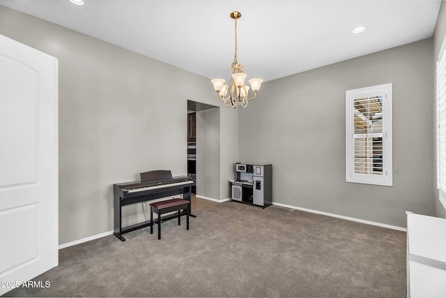 21004 E Sunset Dr, Queen Creek, AZ 85142 - living area with carpet, recessed lighting, an inviting chandelier, and baseboards