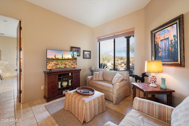 living room featuring light tile patterned floors