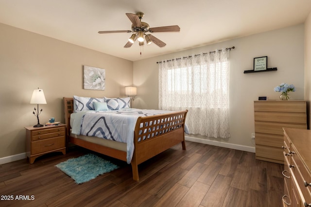 6160 S Pebble Beach Dr, Chandler, AZ 85249 - bedroom with baseboards, dark wood-type flooring, and a ceiling fan
