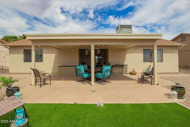 6160 S Pebble Beach Dr, Chandler, AZ 85249 - rear view of house with a patio area, stucco siding, and central air condition unit