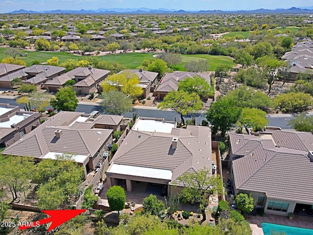 bird's eye view featuring a mountain view and a residential view