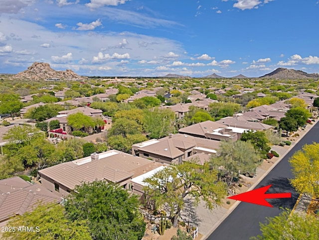 aerial view with a residential view and a mountain view