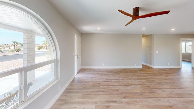 4151 E Clovis Ave, Mesa, AZ 85206 - unfurnished room with recessed lighting, ceiling fan, baseboards, and light wood finished floors