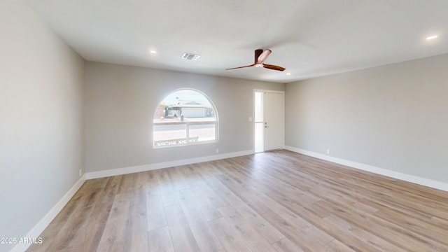 4151 E Clovis Ave, Mesa, AZ 85206 - empty room featuring ceiling fan, light wood-style flooring, recessed lighting, and baseboards
