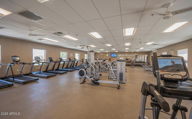 4151 E Clovis Ave, Mesa, AZ 85206 - workout area featuring a drop ceiling and a ceiling fan