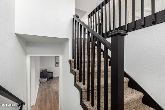 stairway featuring wood-type flooring