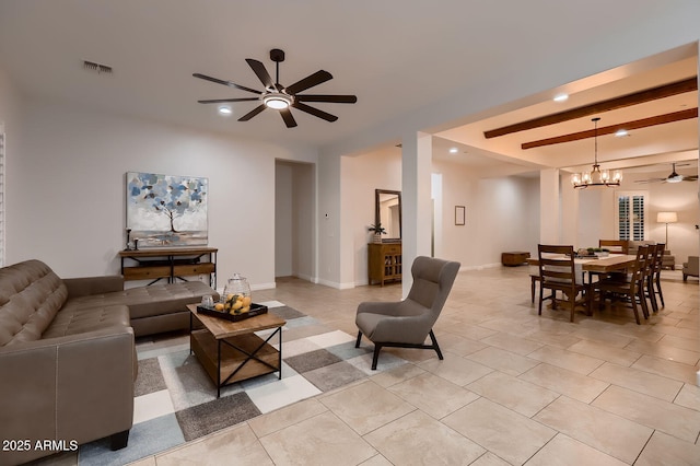 13145 W Whisper Rock Trl, Peoria, AZ 85383 - living area with ceiling fan, recessed lighting, a chandelier, and light tile patterned floors