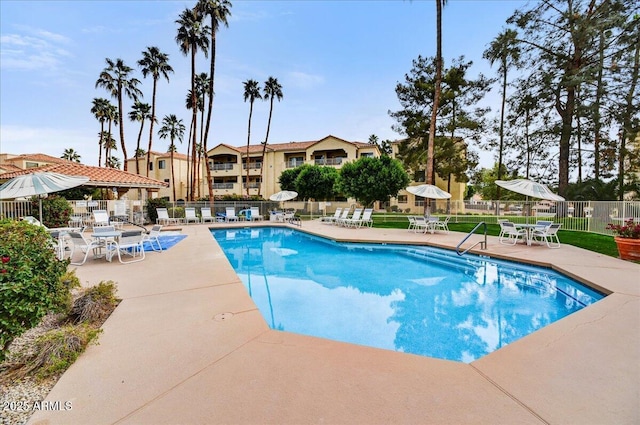 view of swimming pool featuring a patio