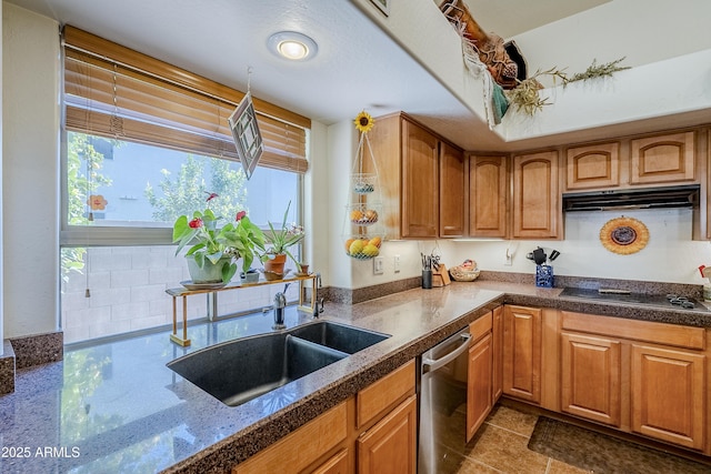 kitchen featuring black gas stovetop, dishwasher, and sink