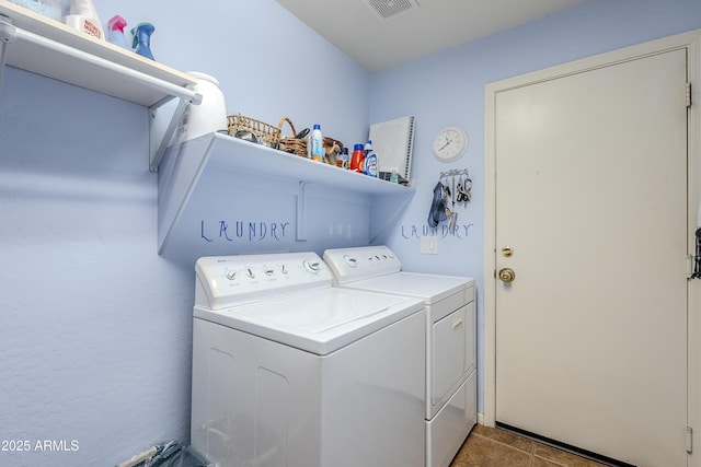 laundry room featuring washer and clothes dryer and tile patterned floors