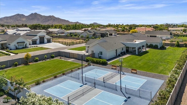 aerial view of residential area with mountains