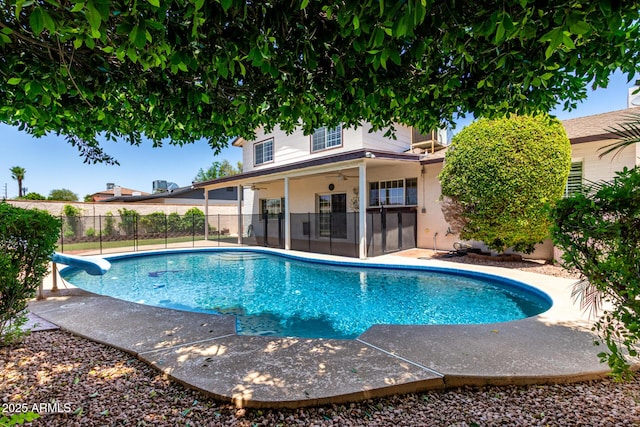 2547 W Naranja Ave, Mesa, AZ 85202 - view of pool featuring ceiling fan, a water slide, and a patio area