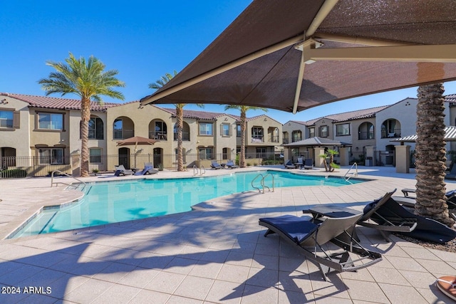 view of swimming pool with a patio