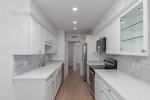 kitchen with white cabinetry, stainless steel appliances, and a sink