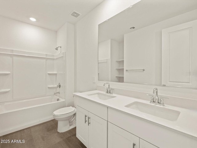 5573 S 246th Ave, Buckeye, AZ 85326 - full bath featuring double vanity, bathtub / shower combination, recessed lighting, and tile patterned flooring