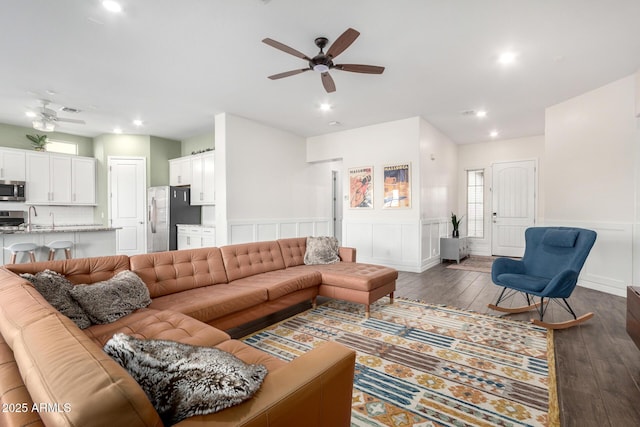 21716 E Waverly Dr, Queen Creek, AZ 85142 - living room with dark hardwood / wood-style flooring and ceiling fan