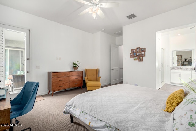 21716 E Waverly Dr, Queen Creek, AZ 85142 - carpeted bedroom featuring ensuite bathroom and ceiling fan