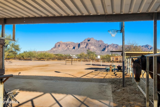 view of patio with a mountain view